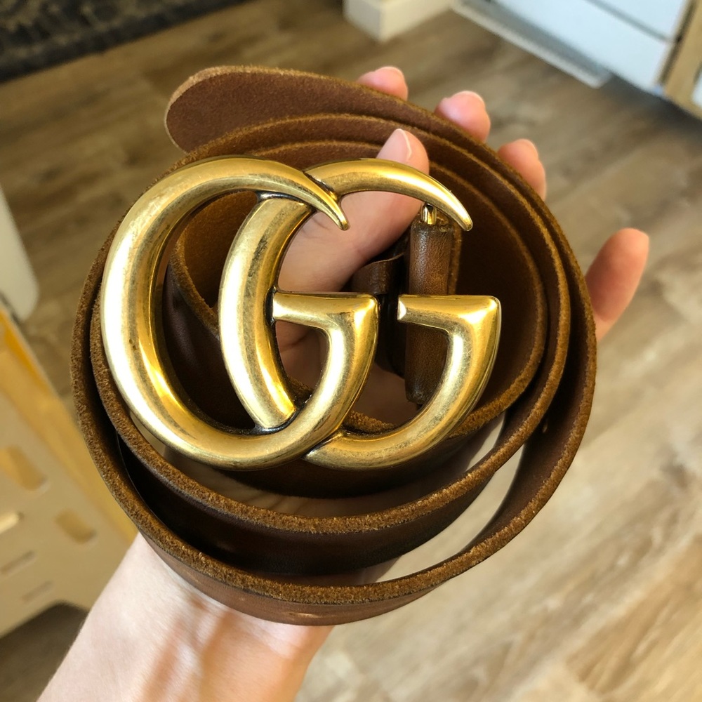 Authentic Gucci Leather belt with double G buckle